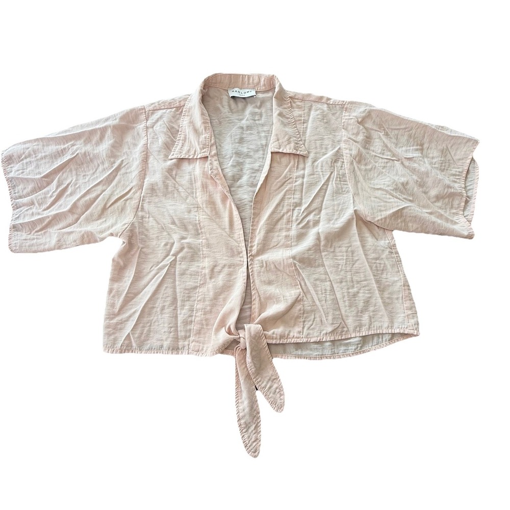 Marlowe Sirena Blush Tie Front Blouse Hook Eye Layering Top Short Sleeve - Picture 2 of 6